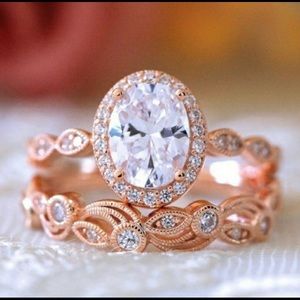 Vintage Art Deco oval halo sapphire rose gold ring